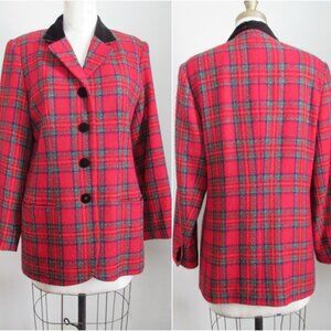 Talbots Wool Plaid Jacket Black Velvet Collar and Buttons
